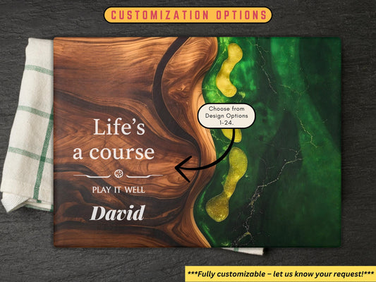 Personalized Golf Cutting Board, Glass Charcuterie Tray, Resin-art Golf Course Design Golfer Gift For Dad Husband, New Home Kitchen Decor
