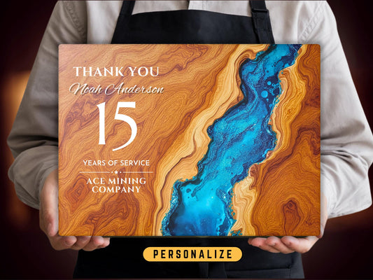 Personalized Years Of Service Glass Cutting Board, Employee Mentor Recognition Award, 15 Years Of Work Anniversary Appreciation Gift Plaque