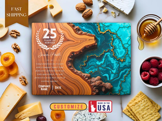 Personalized Years Of Service Glass Cutting Board, Employee Mentor Recognition Award, 25 Years Of Work Anniversary Appreciation Plaque Gifts