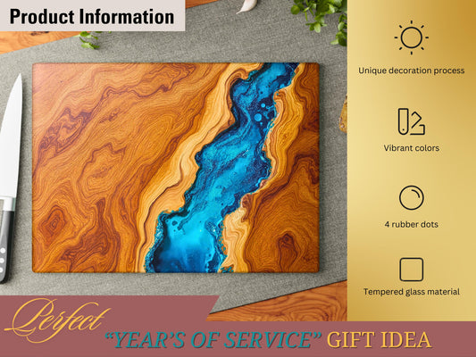 Personalized Years Of Service Glass Cutting Board, Employee Mentor Recognition Award, 15 Years Of Work Anniversary Appreciation Gift Plaque